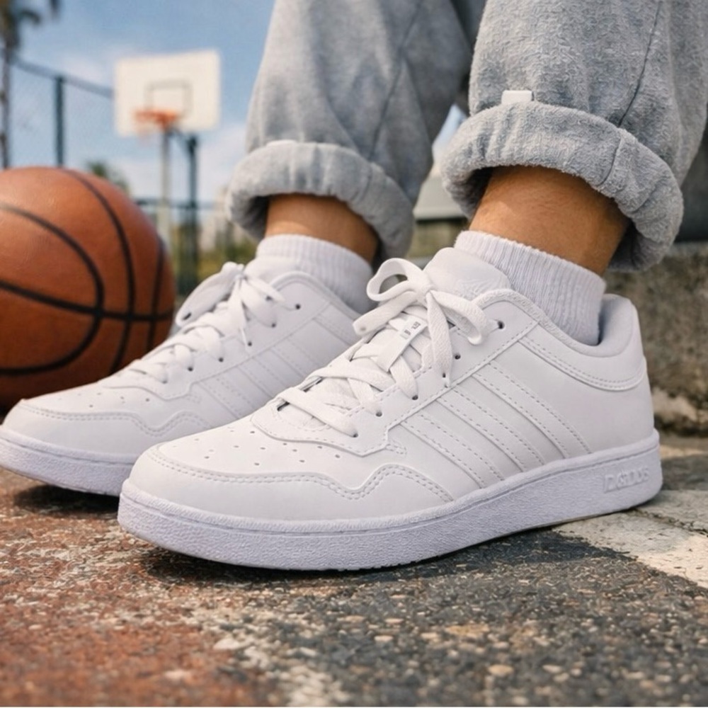Adidas Hoops 4.0 J Triple White Sneakers | Youth 4.5 / Women’s 6 | New in Box